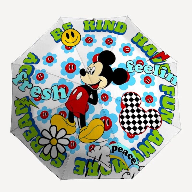 1pc Colorful Mickey Mouse Durable Cartoon Folding Umbrella, Portable 3-Fold Compact Umbrella for Men and Women, Suitable for Travel or Daily