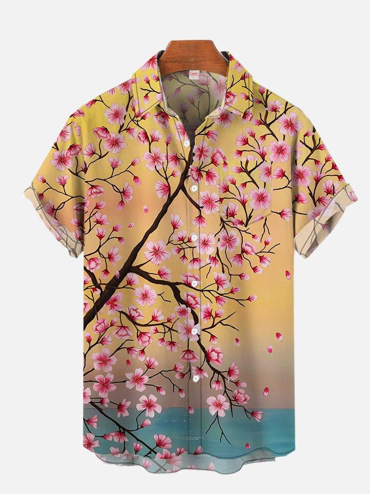 Men's Shirt Chinese Landscape Bamboo 1D Printing Short Sleeve Ethnic Style Single Breasted Source Factory