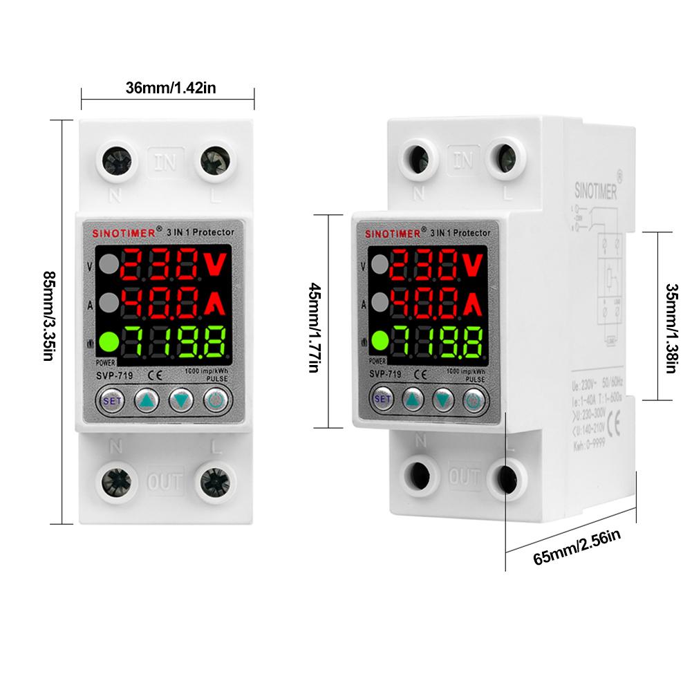 220V 40/63A Adjustable Over Under Voltage Protective Device Din Rail Adjust Voltage Relay Current Protection Limit Voltmeter