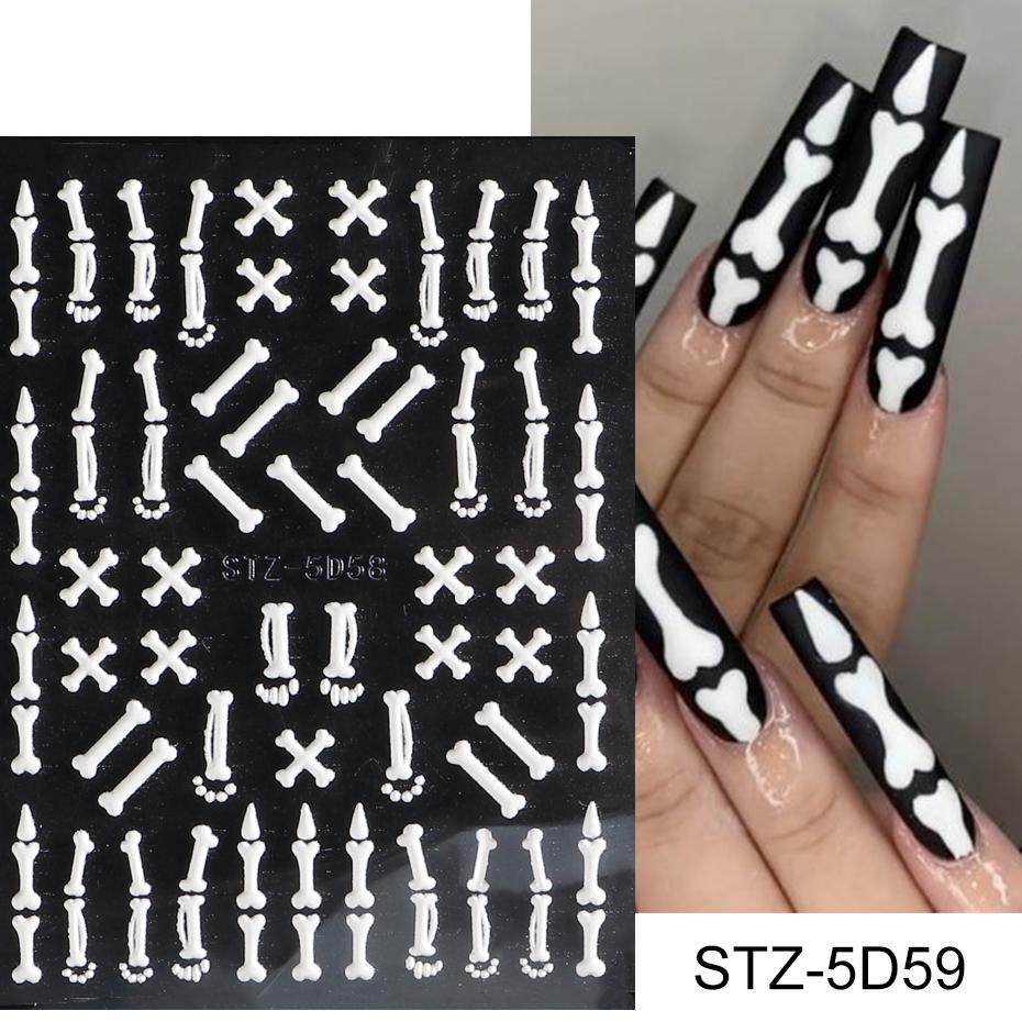 1 Pcs 5D Halloween Nail Art Sticker Spider Web Horror Eyes Face Pumpkin Nail Decal Embossed Design Slider Foil Nail Art
