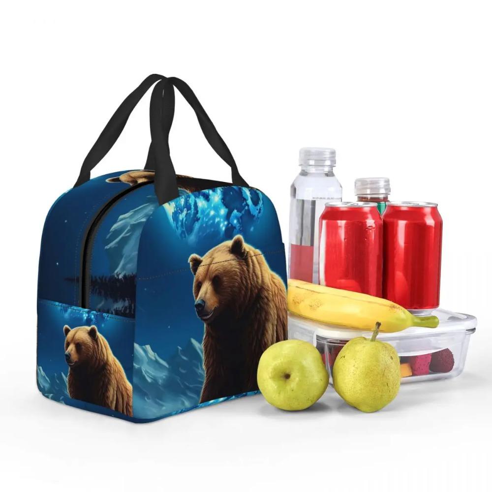 Bear Looks Up At The Starry Sky Insulated Lunch Bag for Women Children Portable Food Boxes Thermal Lunch Box Tote