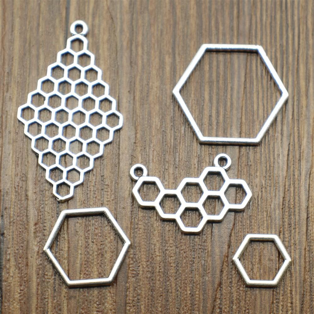 20 шт. Шармы Шестиугольные Соты Фурнитура для DIY Украшений Цвет Античное Серебро Шармы Пчела Соты