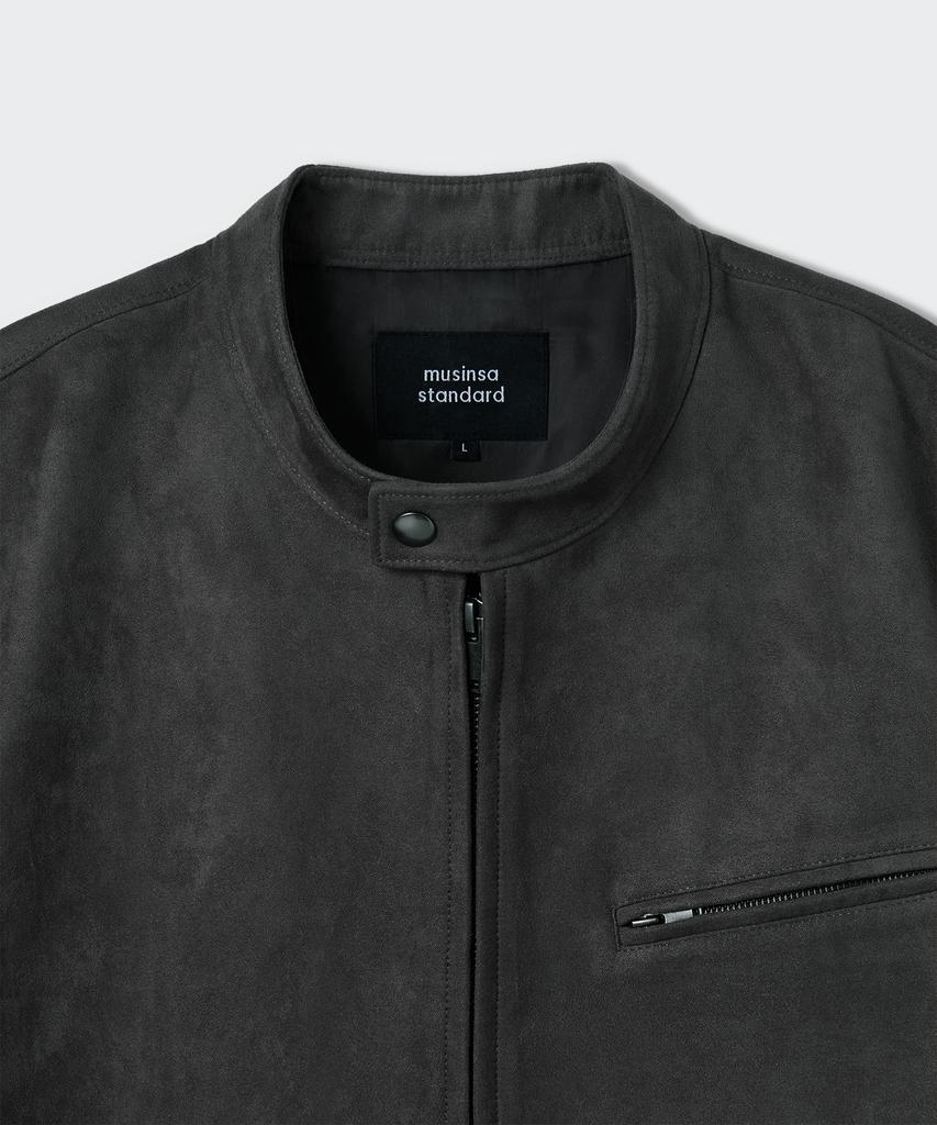 MUSINSA STANDARD Synthetic Suede Racer Jacket [Dark Grey]