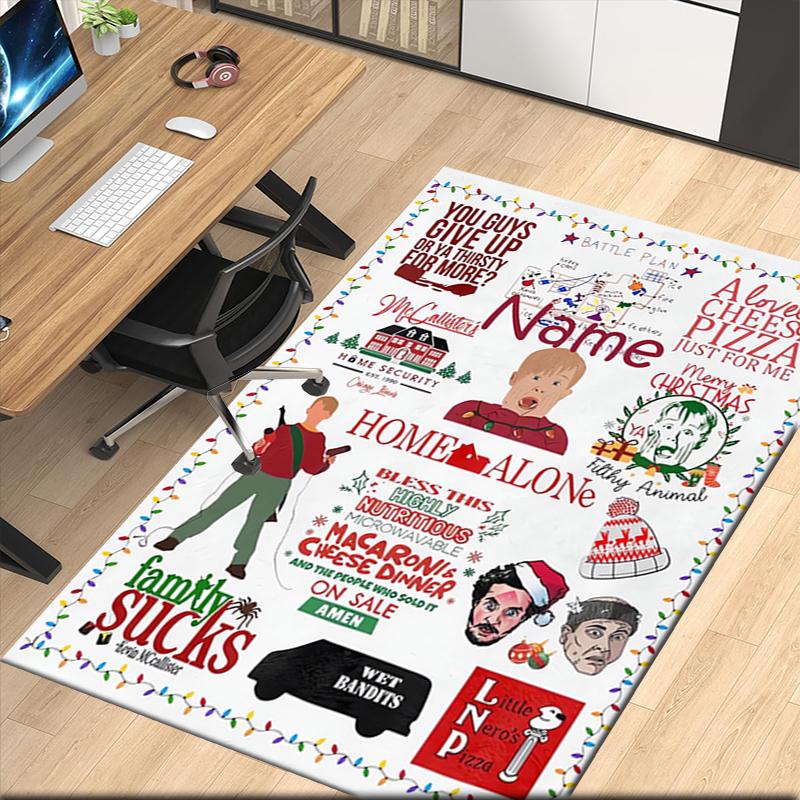 Custom Name Home Alone Printed Carpet, for Office Chair Living Room Bedroom Kitchen Room Decor Gifts.