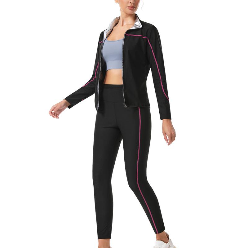 Женский костюм для тренировок, вызывающий потоотделение, одежда для тренировок, фитнеса и сауны, комплект с топом с длинным рукавом и длинными брюками, повседневная утягивающая одежда с высоким воротом