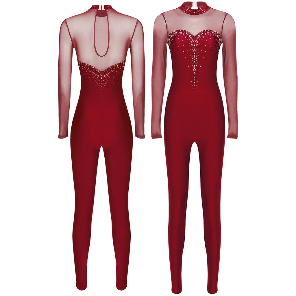 Jazz Dance Jumpsuit Rhythmic Gymnastics Stage Performance Wear Figure Skating Gymnastics Dance Costume Women Rhinestone Open Back Jumpsuit