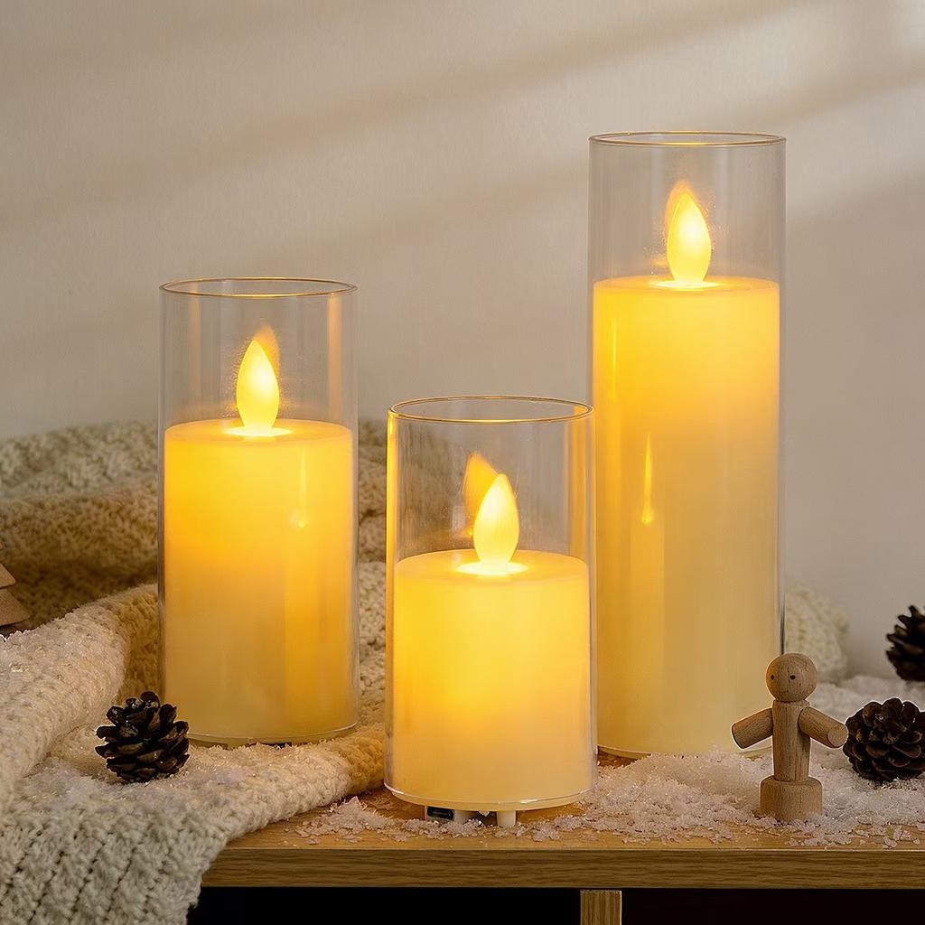 Acrylic Charging LED Electronic Candle Lamp Smokeless Candle for Wedding Atmosphere Lighting Festival Party Concert Decoration