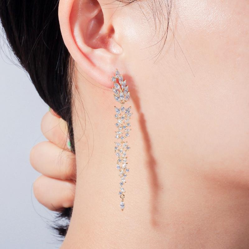 Изысканные свадебные серьги-капли CMM в виде листьев, длинные висячие серьги, ювелирные изделия с кубическим цирконием для женщин