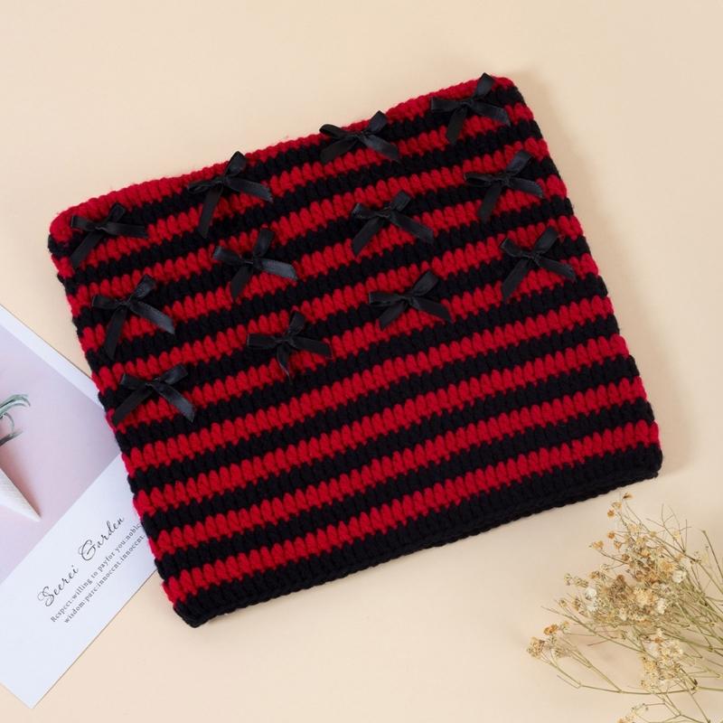 Crochet Stripe Pattern Hat Handmade Cat Ear Hat Winter Warmer Knitted Hat Cold Winter Presents for Students Teenagers