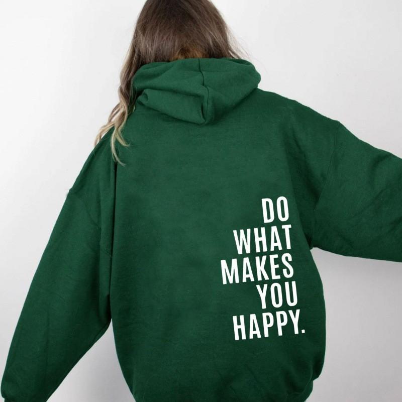 Womens Hooded Sweatshirt Streetwear Loose Fit Long Sleeve Printed Pullover Casual Top