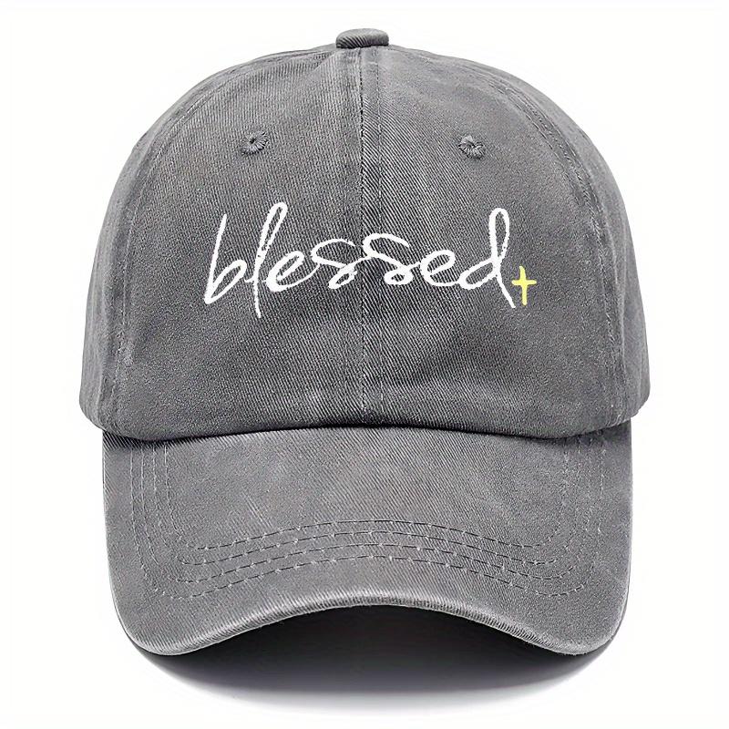 Blessed Embroidered Washed Baseball Cap Adjustable Dad Hat with Curved Brim for Fishing Outdoor Activities Casual Wear Uni