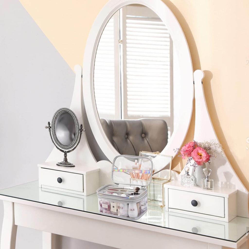 Aylashine Transparent Girly Makeup Visible Beauty Desktop Makeup Travel Storage Clear Rainbow Toiletry Bag with Top Travel Bag Bag, Simple,