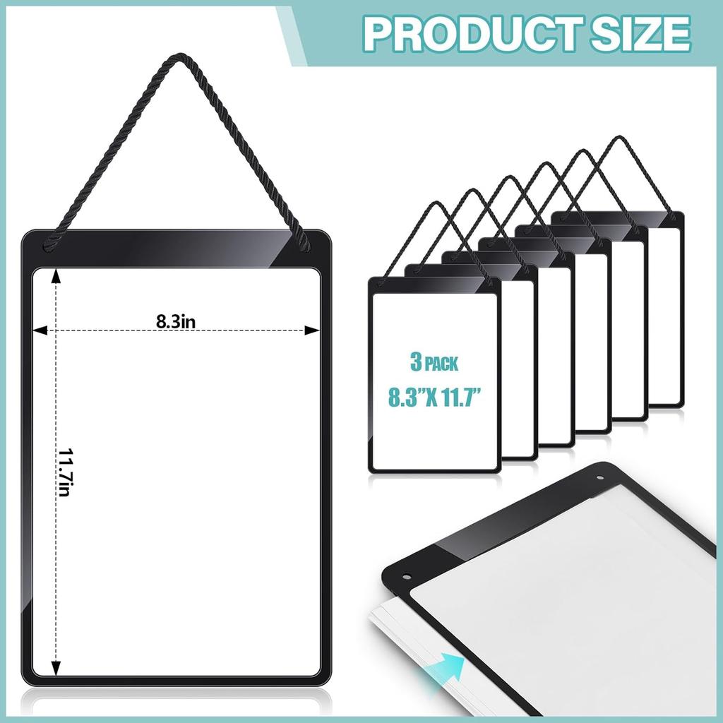 Thyle 3 Pcs Business Retail Hanging Sign Holder 8.3 x 11.7 Inch Plastic Advertising Signage Sign Holder Craftsman's Stall Clear Poster for Store
