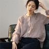Crewneck Shirt Loose Top Women Autumn Vintage Ruffles Loose All Match Full Sleeve Female Blouses