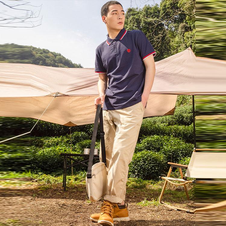 Timberland SS22 Повседневная полосатая дышащая рубашка поло с коротким рукавом Мужские топы Темно-сапфирово-синего цвета A62SH-433