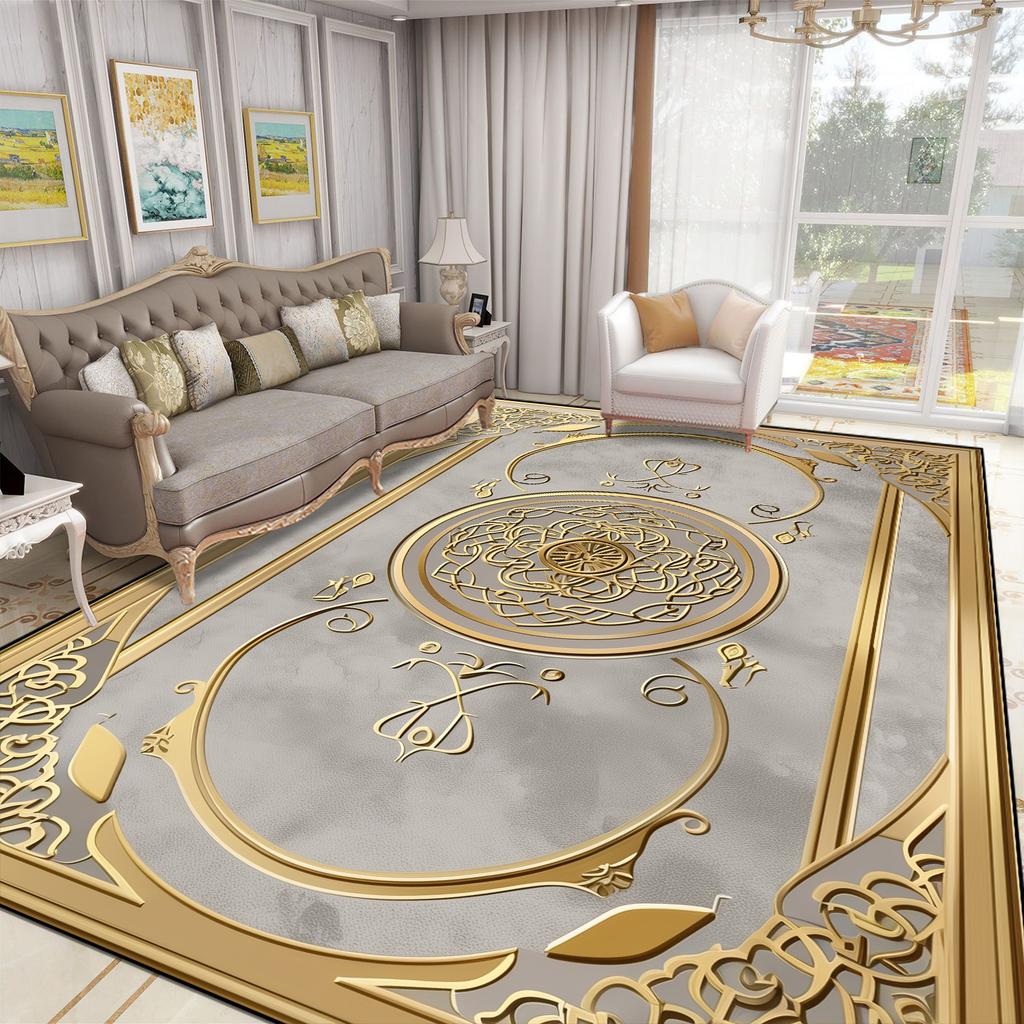 Роскошный Большой Ковер для Гостиной Европейский Стиль Домашнее Украшение Комнаты Золотой Кофейный Столик Коврик Мягкий Моющийся Ковер для Спальни Alfombra