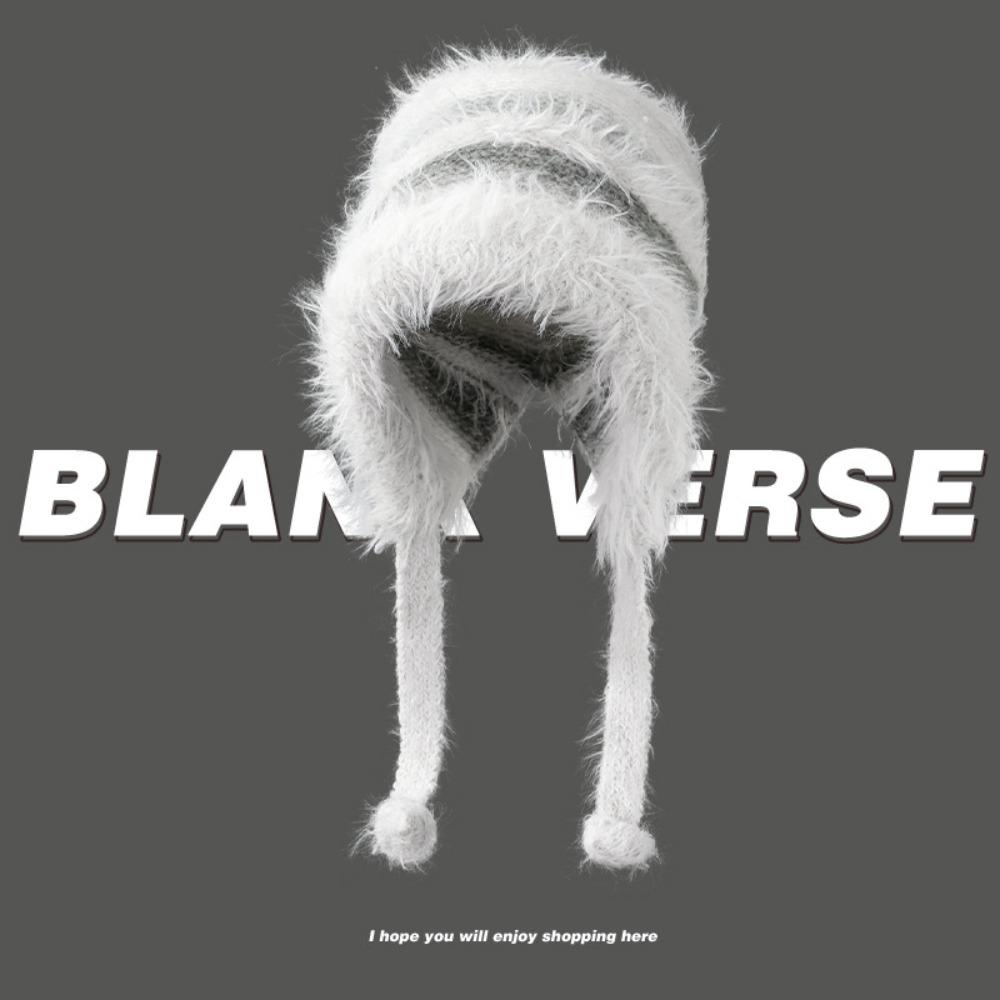 Color Ccollision Knitted Hat Color Matching Lace-up Plush Hat Fashionable Woolen Hat Women