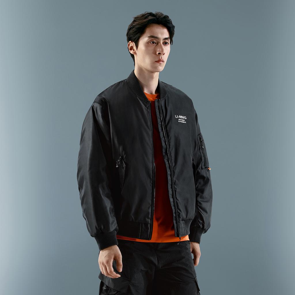 Li Ning Sports Lifestyle Series Letter Baseball Воротник Молния Зимняя Повседневная Универсальная Короткая Хлопковая Куртка Мужская Куртка Черная AJMU185-1