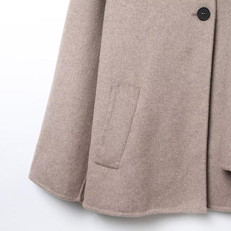 Women's Fashion Casual Wool Blend Scarf Short Coat