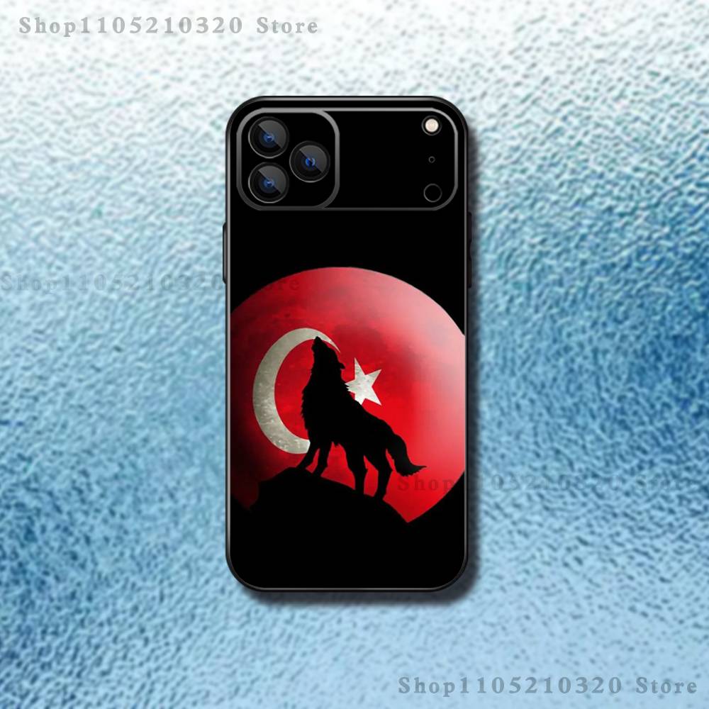 Крутой чехол для телефона с флагом турецкого волка для iPhone 17,16,15,14,13,12,11,Pro Max,XSX,,XR,SE,Mini,8,7,Мягкий силиконовый черный чехол