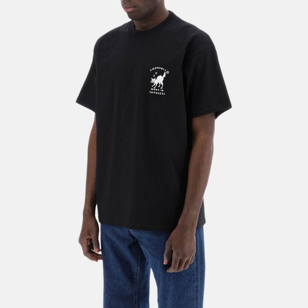 Carhartt WIP Однотонная футболка с принтованным логотипом, круглым вырезом, коротким рукавом, мужские топы, Черный I033271-0D2-XX
