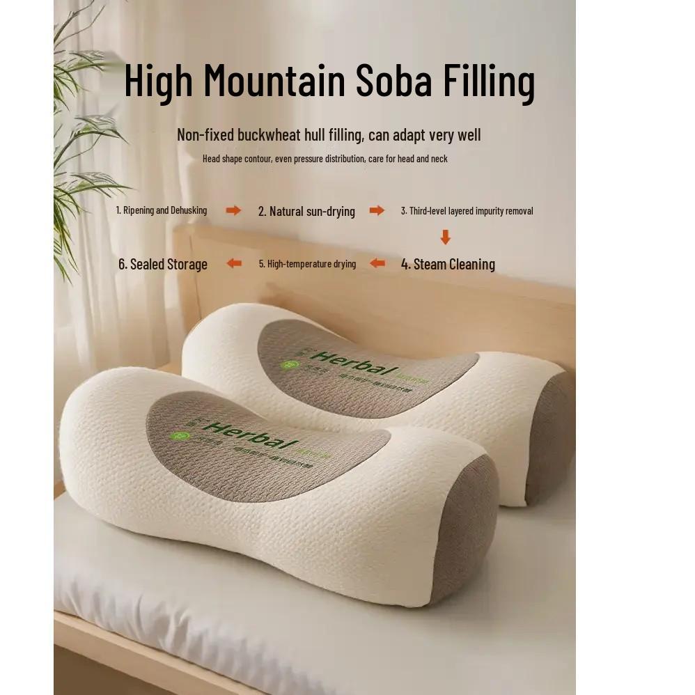 Buckwheat Neck Support Pillow - Cylindrical, Firm, for Adult Sleep and Neck Protection.