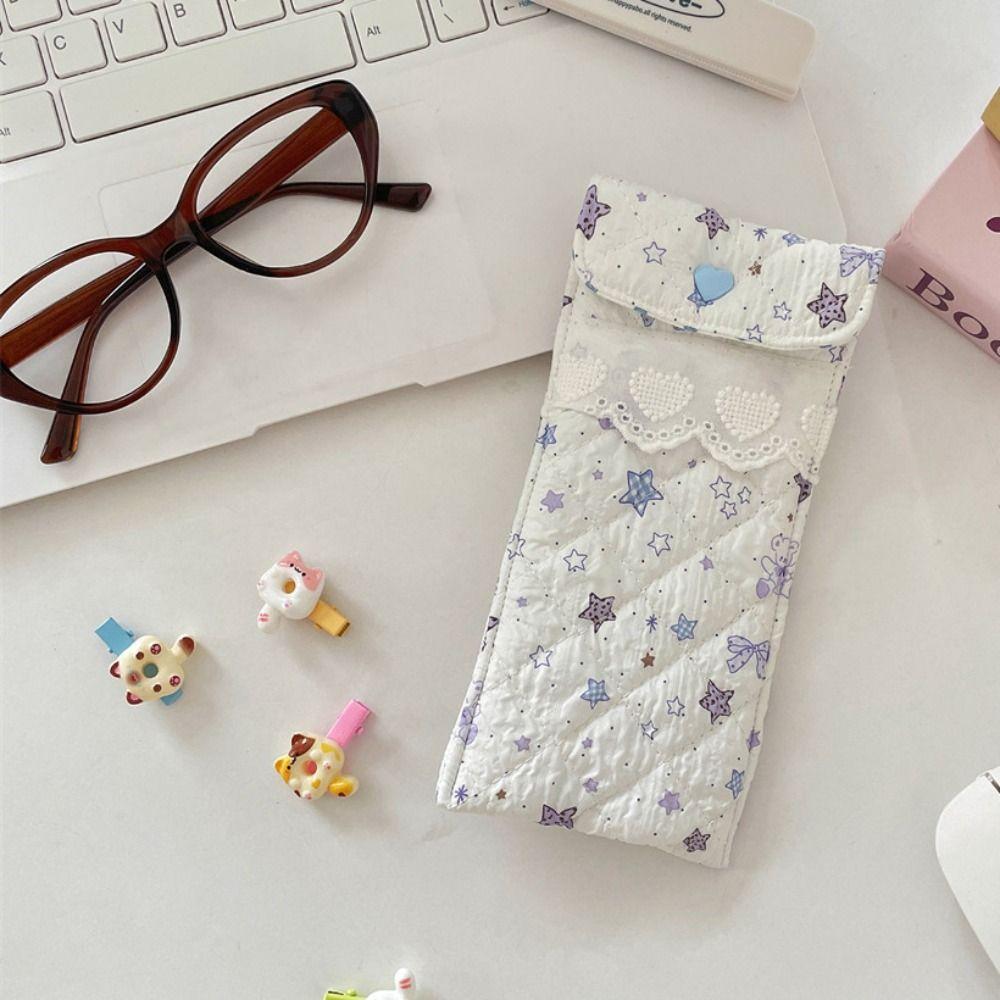 Sweet Cotton Glasses Storage Bag Lace Heart Lovely Eyeglasses Case Lightweight Lipstick Bag  Girls