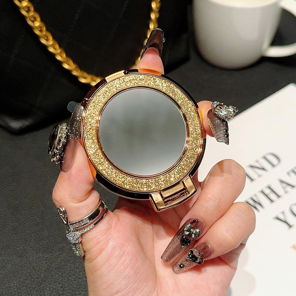 Гальванический блестящий магнитный держатель для мобильного телефона складной держатель для кольца на палец с пряжкой на липкой основе подставка для макияжа зеркало