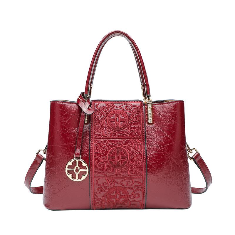 New Chinese-style original jacquard red handbag, wedding bag, Chinese-style elegant large-capacity handbag for middle-aged women and mothers