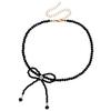 Jewelry Temperament Beaded Black Crystal Bow Necklace Choker Simple Handmade Necklace