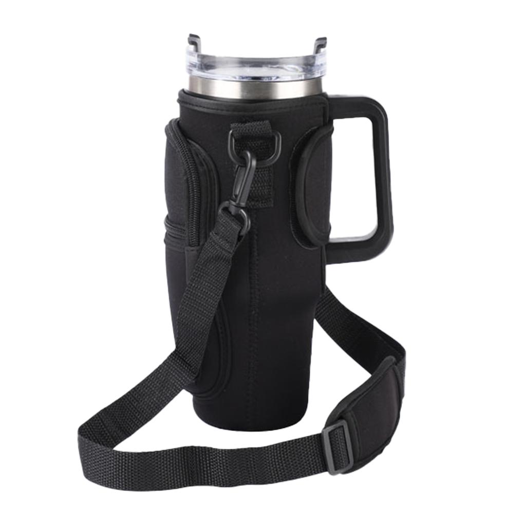 Water Bottle Bag Anti Slip Portable Double Layers Water Bottle Holder with Handle Fit for Stanley 40 Oz Insulated Tumblers Black