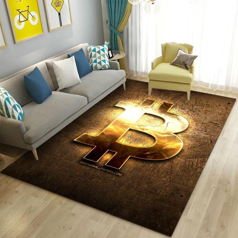 3D Bitcoin Area Rug Large,Carpet Rug for Living Room Bedroom Sofa Kitchen Doormat Decoration,Children Play Non-slip Floor Mat
