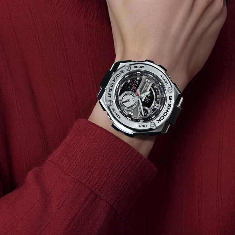 Casio Серия G-STEEL-Дисковый Двойной Дисплей Двойной Дисплей Часы Кварцевый Механизм Стальной Ремешок Японские и Корейские Часы Мужские Часы GST-210D-1A