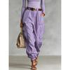 Street Style High Waist Cargo Pants Loose Wide Leg Trousers No Stretch Regular Thickness