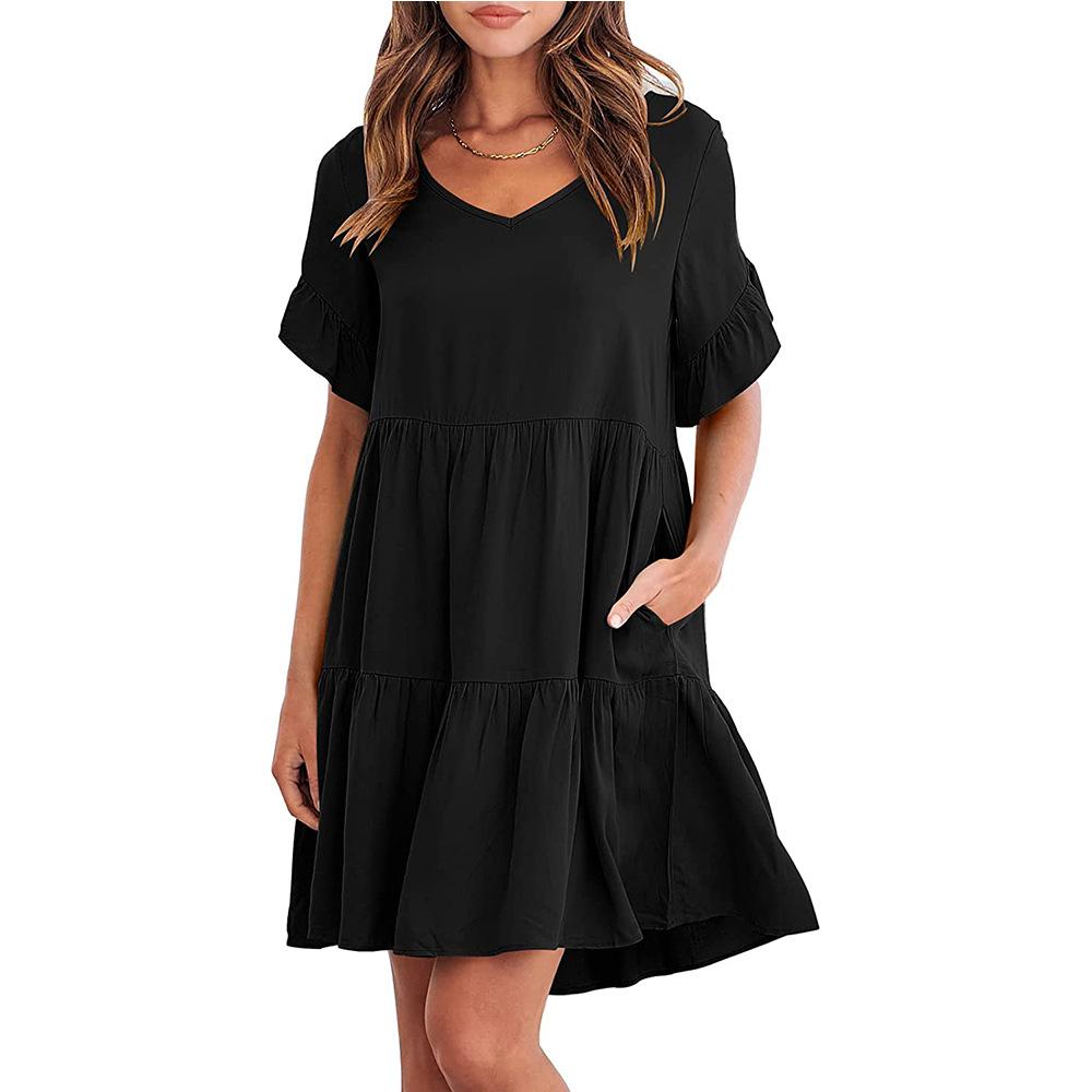 Women's Dress Summer Casual V-Neck Babydoll Pleated Dresses