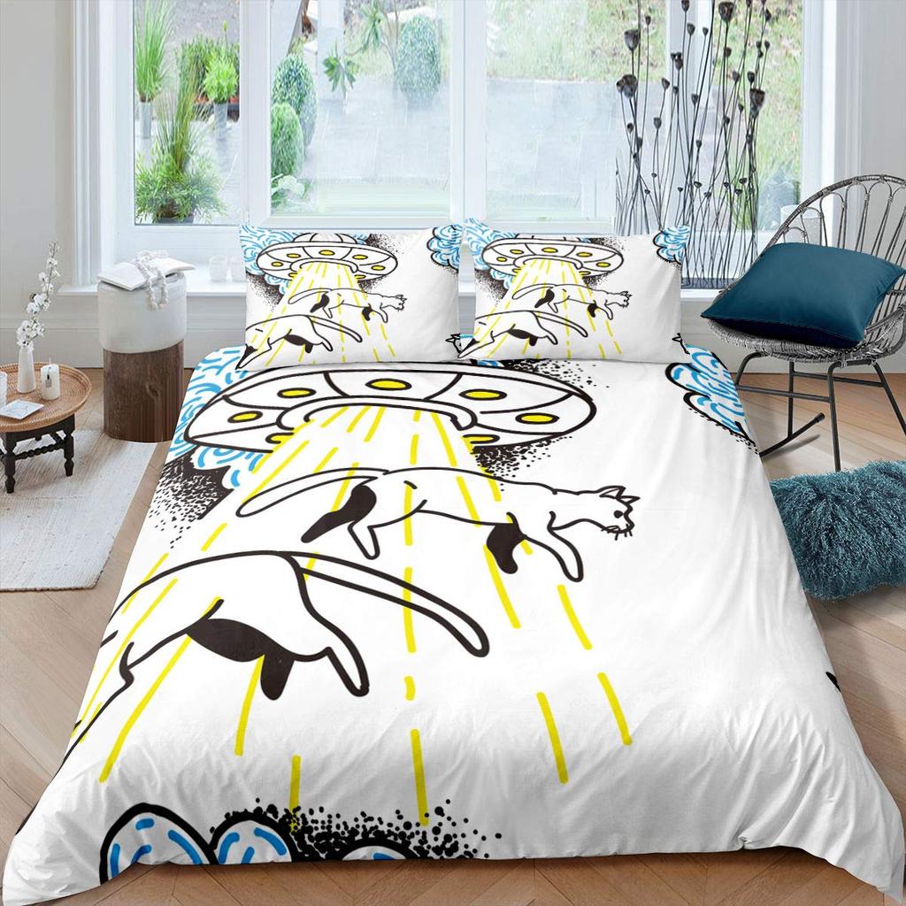 Пододеяльник с изображением мультяшного кота, космического корабля, космического питомца, животного, золотистого цвета, для детей, мальчиков, девочек, подарков для молодежи, украшения спальни