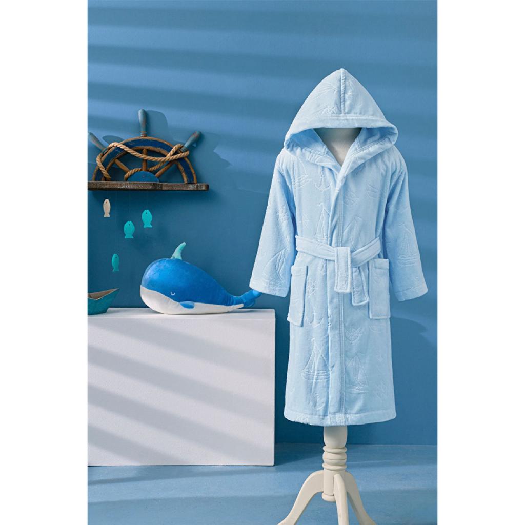 Boy Marine Hooded Velvet Children's Bathrobe Age 15