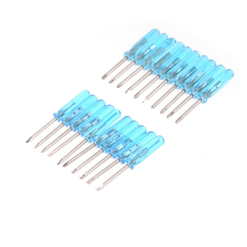 10Pcs Plastic Handle Stubby Mini Pocket Cross Flathead Screwdriver Tool
