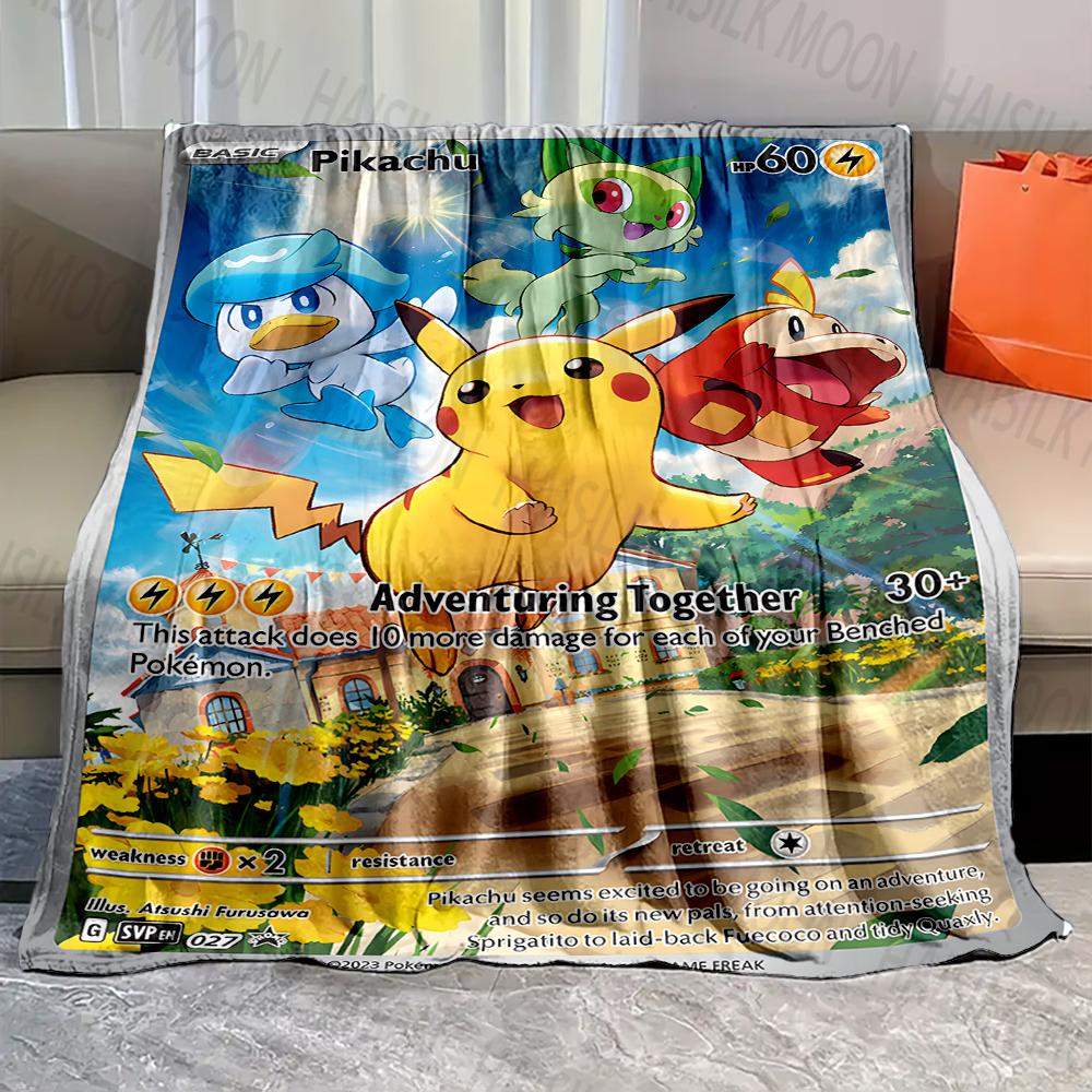 1PC Pokémon Pikachu Cards Print Blankets Adult Children Warm Blankets Home Travel Soft and Comfortable Blankets Luxury Gifts