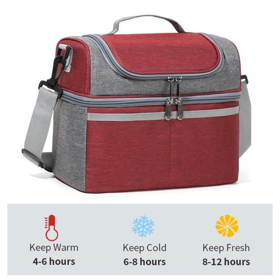 Insulated Lunch Bag Double Deck Lunch Tote Large Leakproof Expandable Lunch Box Reusable Tote Cooler Bag with Pocket for Work Picnic Outdoor