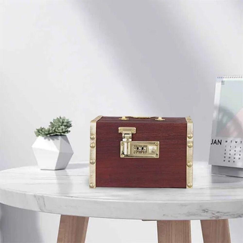 Retro Money Tank Chinese Style Password Lock Money Box Money Tank Wooden Savings Tank  Decorative