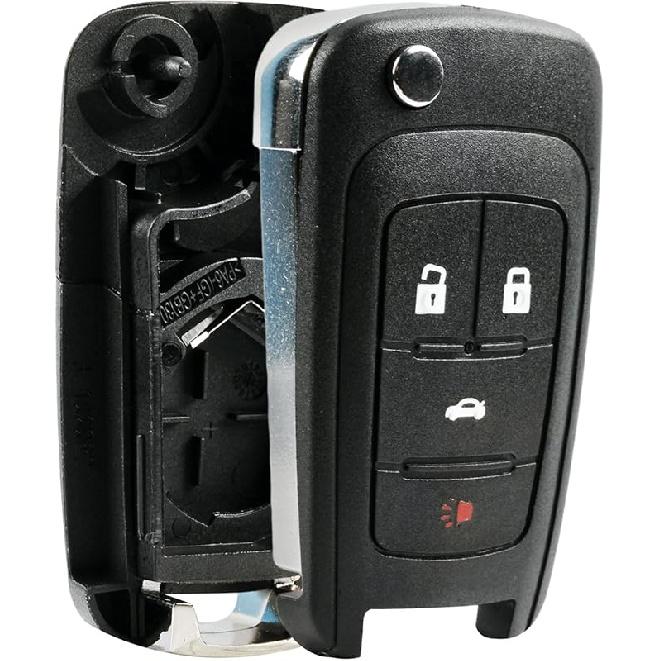 Key Fob Keyless Entry Remote Flip Shell Case & Pad fits Chevy 2010-2017 Equinox / 2012-2017 Sonic / 2015-2017 Trax / GMC 2010-2017 Terrain