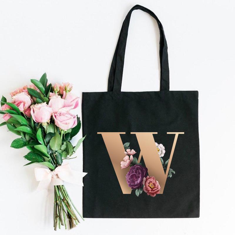 Холщовая сумка-тоут с цветочным письмом и шрифтом ABCDEFG, повседневная сумка-шопер с эко-цветами большой вместимости, сумки на плечо в стиле Харадзюку