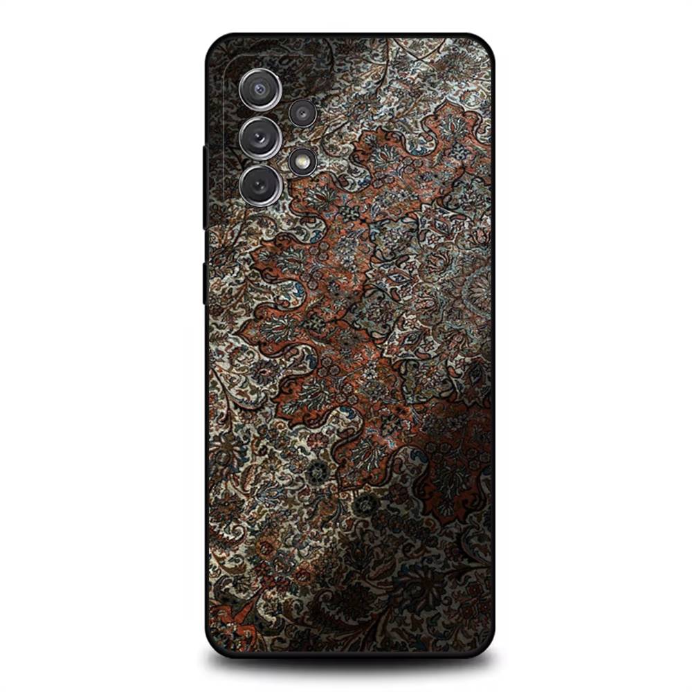 Арабский Персидский Ковер Цветочная Живопись Чехол для Телефона Для Samsung S 25,24,23,22,30,21,10,9,Ultra,Plus,Lite,FE,4,5G Черный Мягкий Чехол
