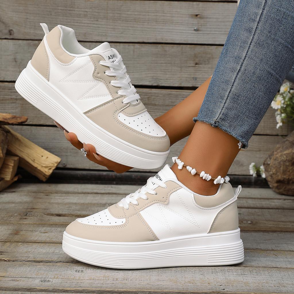 Модные женские кроссовки Весна Новые Корейская версия Кроссовки на толстой подошве Повседневные Увеличивающие рост Спортивная обувь Женские Кожаные кроссовки с низким верхом