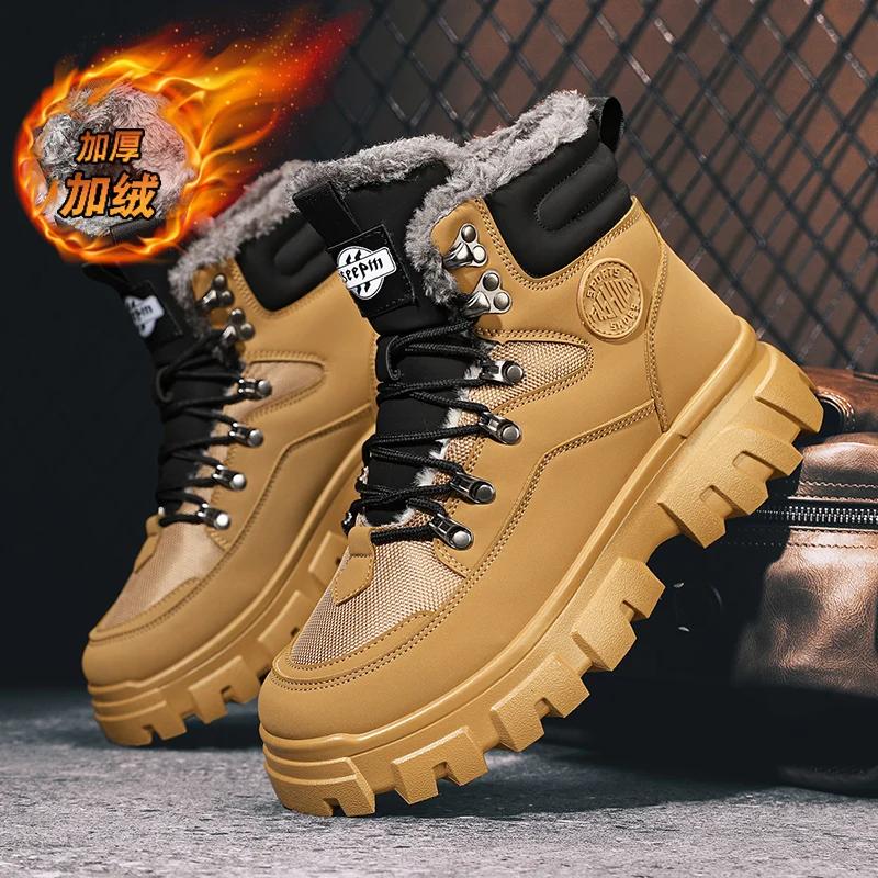 Зимние ботинки мужские зимние меховые теплые повседневные кожаные ботинки на платформе дизайнерские роскошные ковбойские боевые тактические ботинки челси для пешего туризма