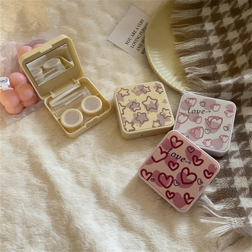 Contact Lens Storage Case Portable Lens Case With Mirror Travel Lens Box Pink For Makeup Bag Travelers Work