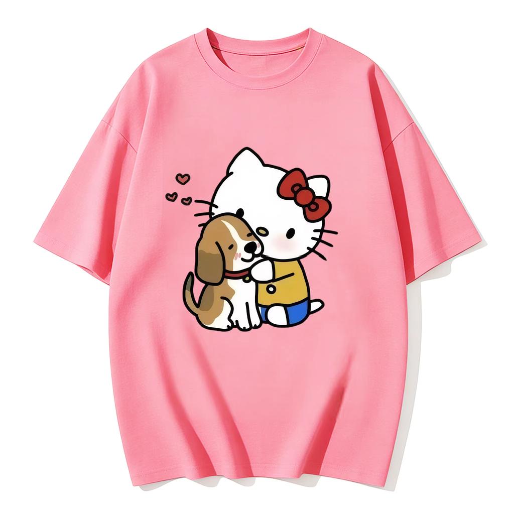 2026 новый летний милый графический топ HelloKitty повседневный хлопковый топ с коротким рукавом для женщин и девочек Каваи мультяшный принт Streetwear