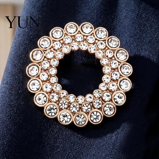Men Women Clothing Jewelry Hollow Rhinestone Ring Brooch Pin, Bling Circle Lapel Pin Decorative with Faux Pearl, Accessories Wedding Bridal