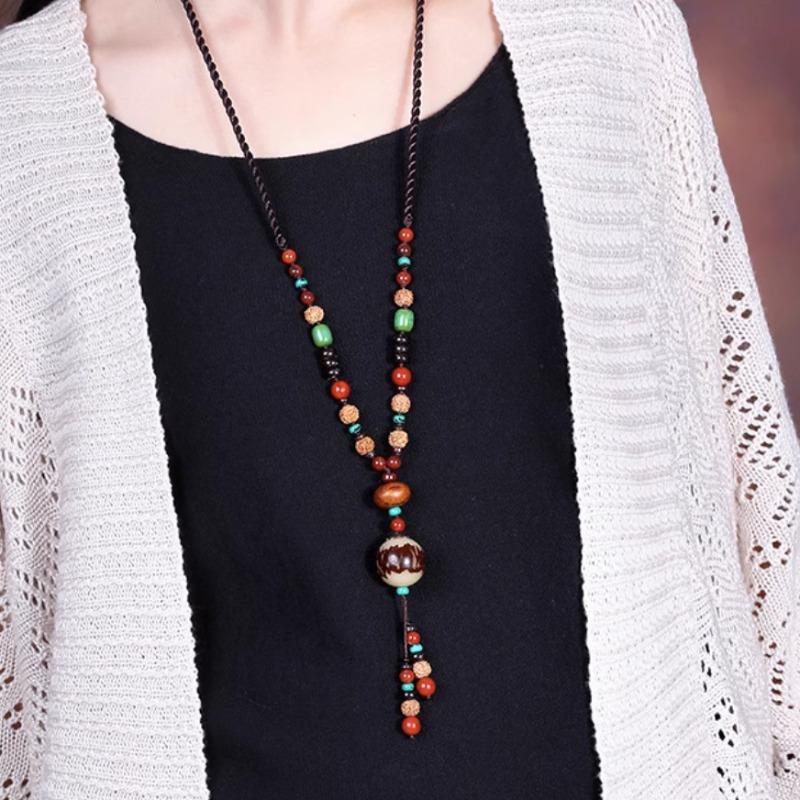 GemChic женские новые классические этнические деревянные бусины кулон ожерелье винтажная длинная цепочка мода день рождения рождество ювелирные изделия подарок